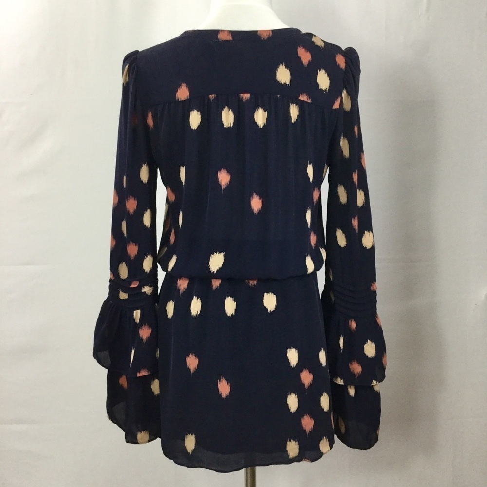 Parker Long Bell Sleeve Button Bodice Silk Navy Mini Dress size Small - Picture 9 of 16